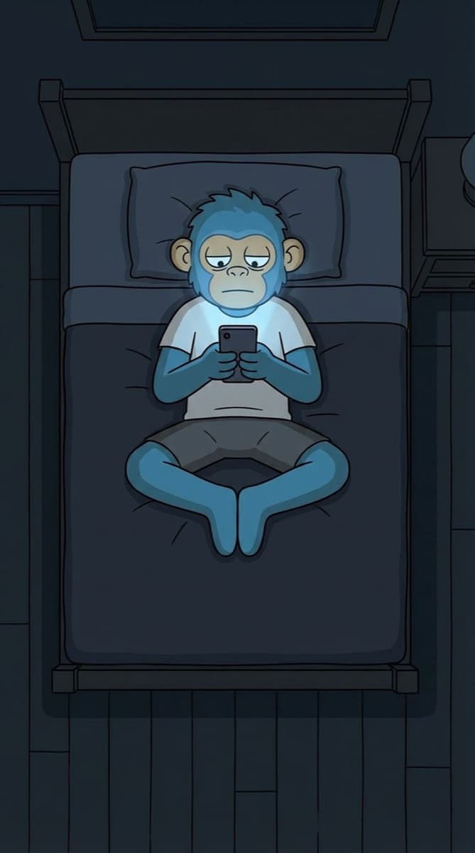 Jeff Doomer desplazándose en su teléfono en la cama antes de dormir